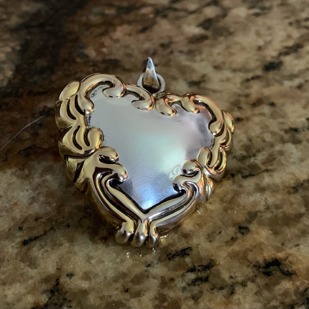 Silver & Gold Tone Puffed Heart Pendant